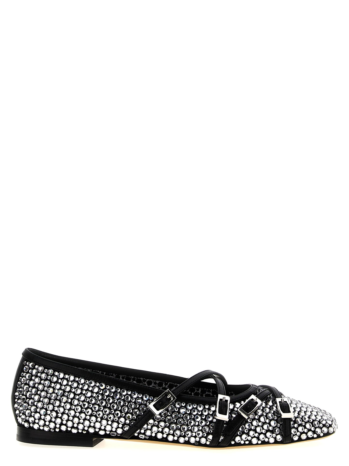 Ballet Flat Shoes by MACH & MACH for women in polyamide rhinestone & crystal black presents a impeccable silhouette as Women's Polyamide Rhinestone & Crystal Ballet Flat Shoes, artfully designed with a and a impeccable square toe style for a refined, upscale finish.