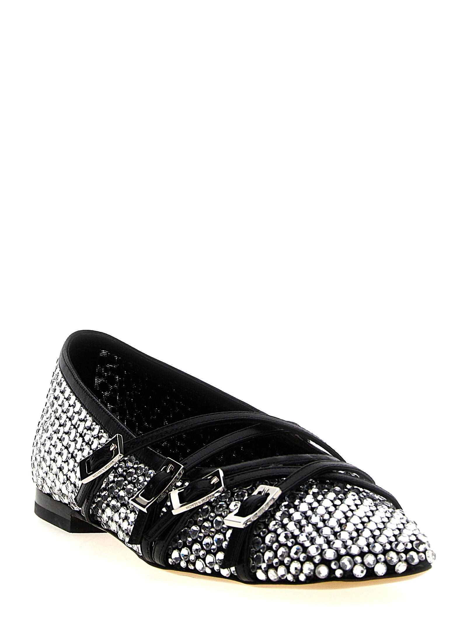 Ballet Flat Shoes by MACH & MACH for women in polyamide rhinestone & crystal black showcases a enchanting silhouette as part of the Women's Polyamide Rhinestone & Crystal Ballet Flat Shoes collection, defined by a enchanting square toe style and for a enchanting look.