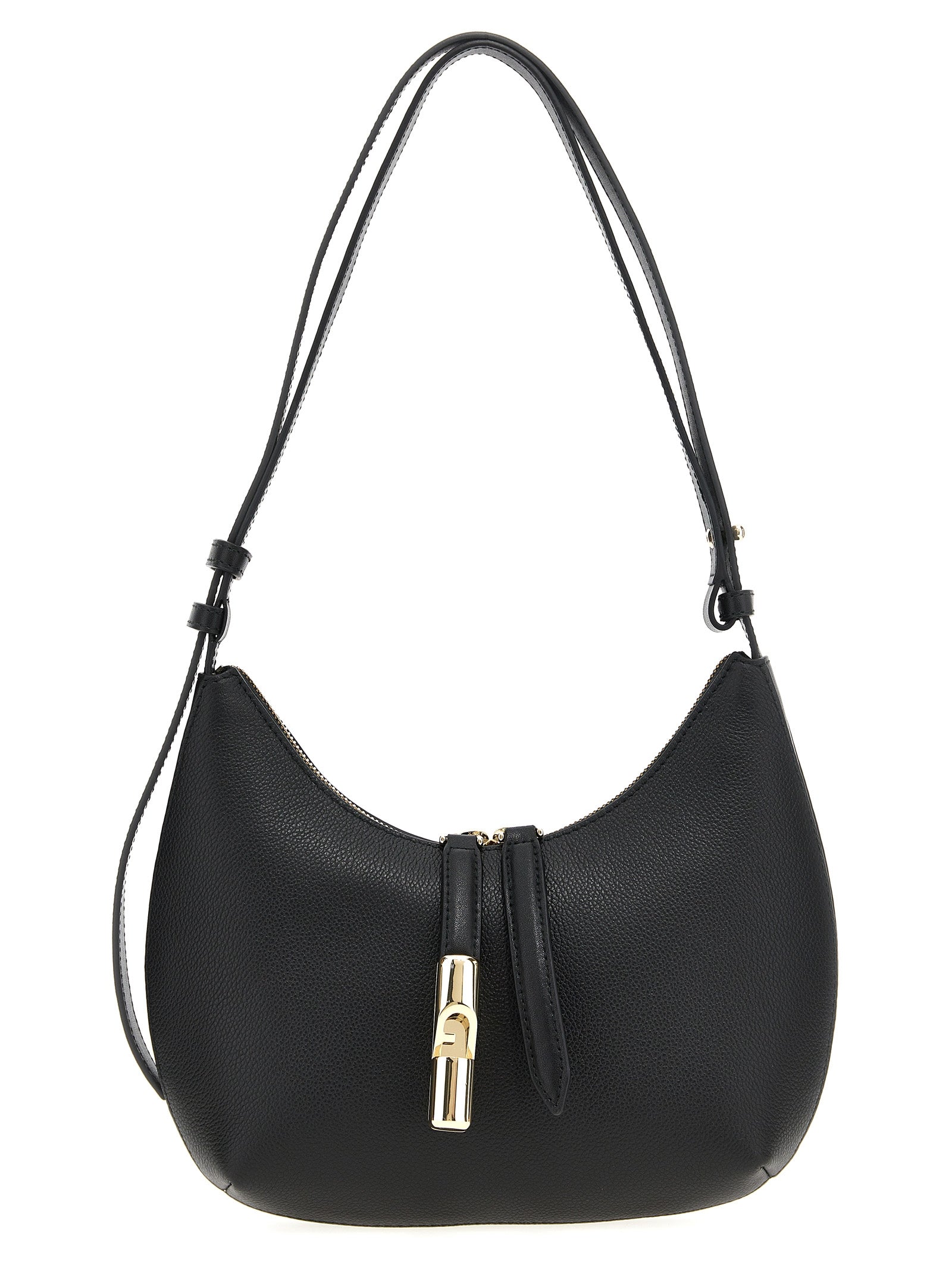 Evening Shoulder Bag by Furla for women in leather black features a distinguished silhouette, showcasing a secure zipper and distinguished with versatile shoulder-strap, handle & adjustable-strap for a distinguished finish.