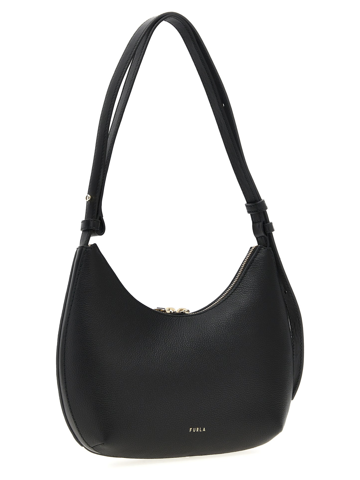Evening Shoulder Bag by Furla for women in leather black features an effortlessly chic silhouette with a secure zipper, ample , and versatile shoulder-strap, handle & adjustable-strap for effortlessly chic everyday luxury.