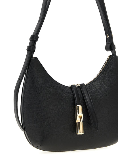 Evening Shoulder Bag by Furla for women in leather black features an effortlessly chic silhouette with a secure zipper, ample , and versatile shoulder-strap, handle & adjustable-strap for effortlessly chic everyday luxury.