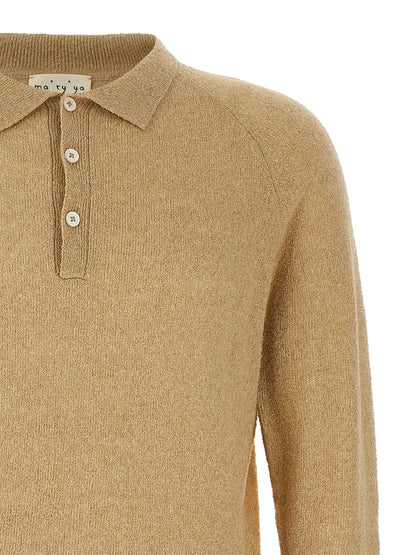Polo Shirt by MA'RY'YA for men in polyamide modacrylic & cotton beige presents a sleek silhouette, featuring a refined and for a sleek finish.
