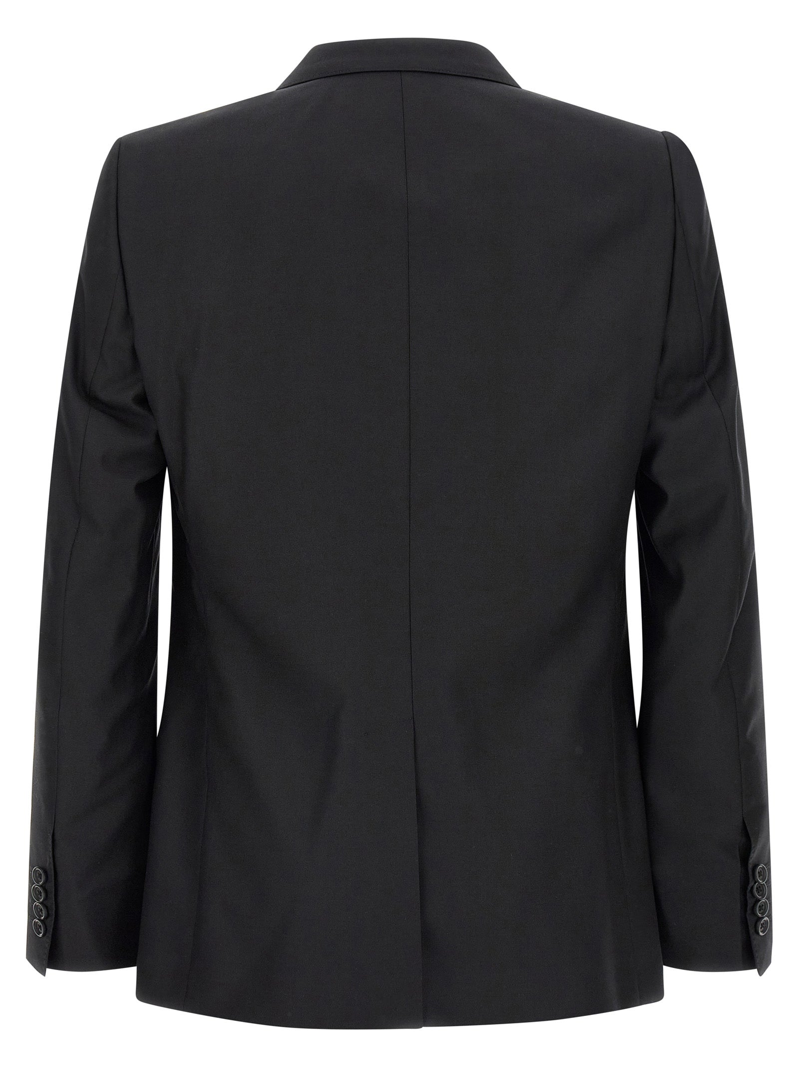 Pant Suit by Dolce & Gabbana for men in virgin wool & silk black presents a sharp silhouette, artfully finished with a sharp and a sophisticated straight-leg for a truly sharp look.