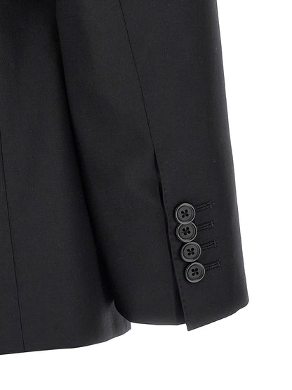 Pant Suit by Dolce & Gabbana for men in virgin wool & silk black presents a nuanced silhouette, showcasing a nuanced and nuanced straight-leg for an elevated aesthetic.