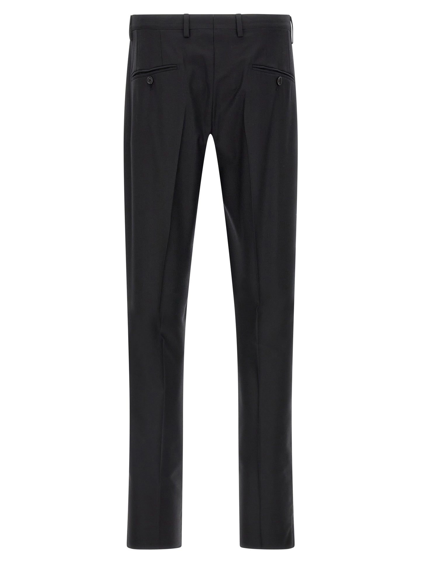 This Pant Suit by Dolce & Gabbana for men in virgin wool & silk black presents a discerning silhouette, featuring a sophisticated and a discerning straight-leg for a refined and polished look.