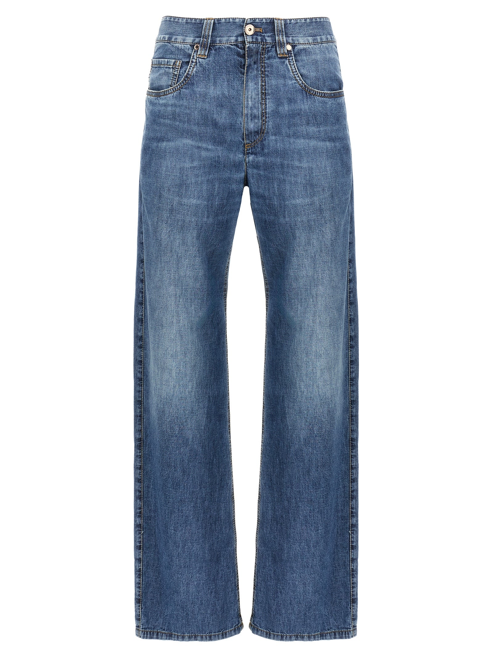Jeans by Brunello Cucinelli for women in cotton denim blue features an sartorial straight-leg and long with a cut for a sartorial finish.