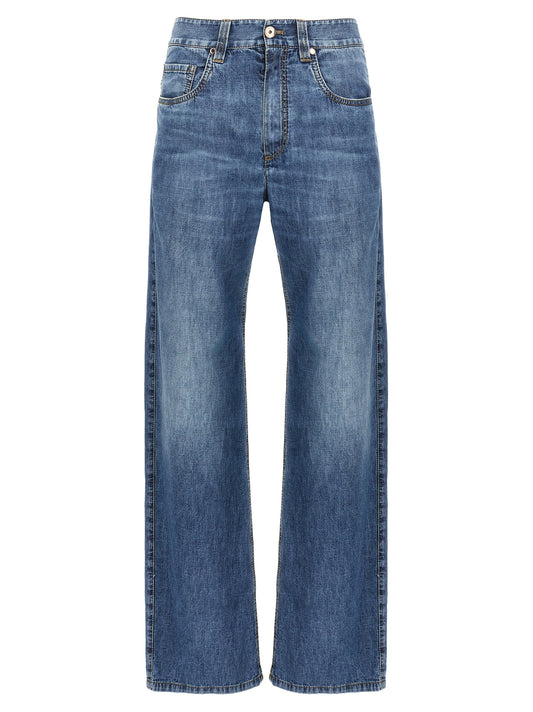 Jeans by Brunello Cucinelli for women in cotton denim blue features an sartorial straight-leg and long with a cut for a sartorial finish.