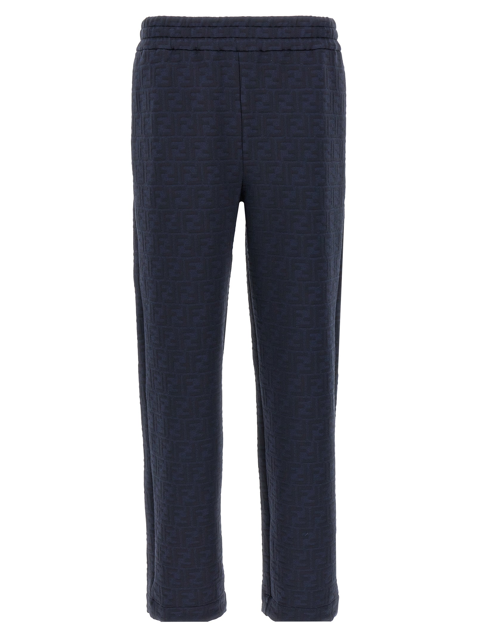 Joggers by Fendi for men in cotton polyester blue, jacquard & monogram presents a tailored silhouette, showcasing a tailored straight and long cut with a refined for a truly tailored aesthetic.