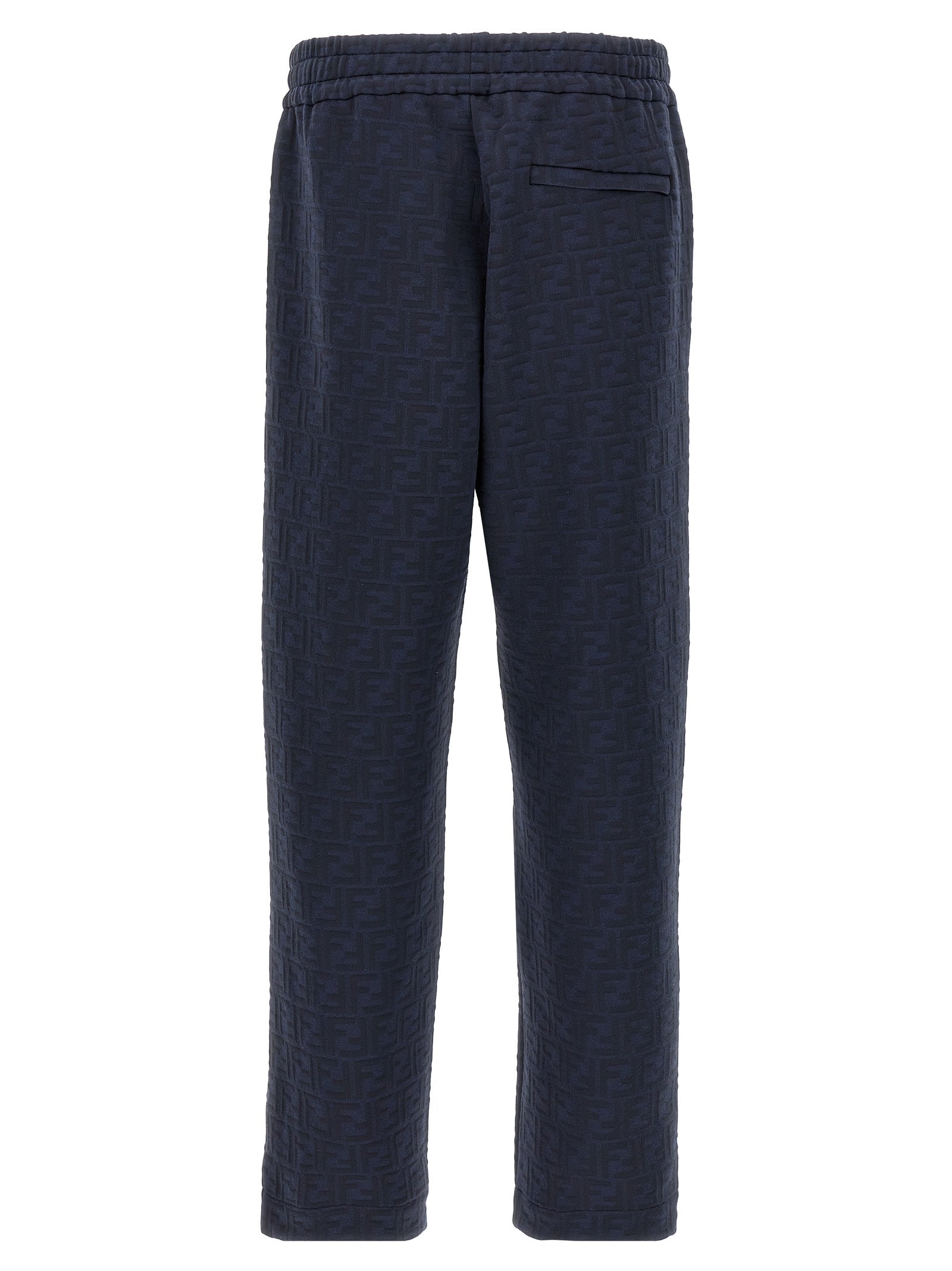 Joggers by Fendi for men in cotton polyester blue, jacquard & monogram features a polished silhouette with a polished straight, reaching a polished long and finished with a polished .