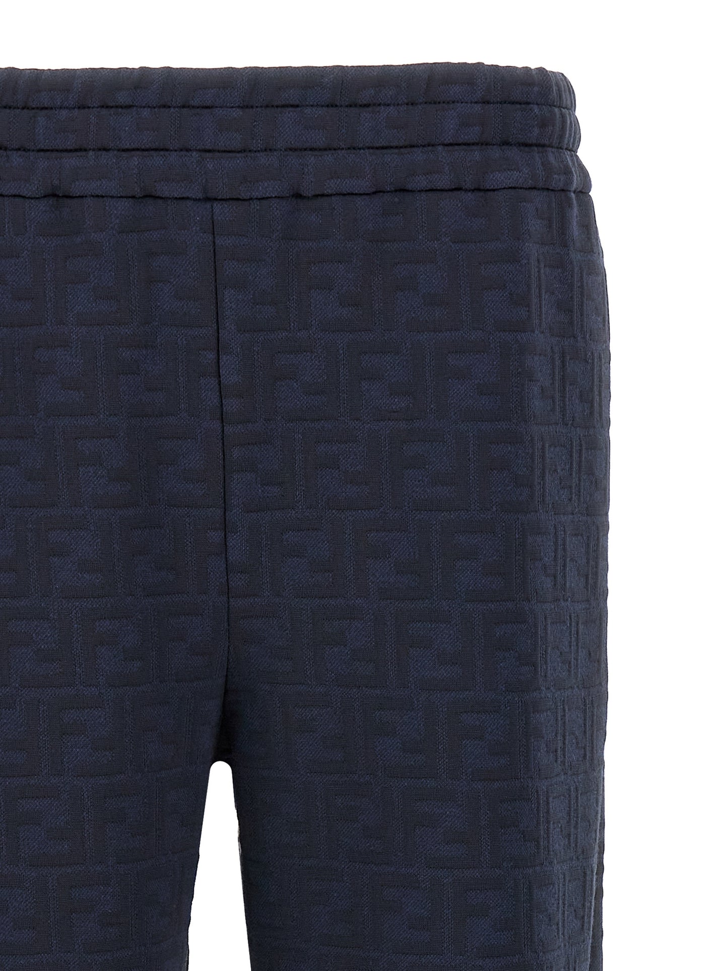 Joggers by Fendi for men in cotton polyester blue, jacquard & monogram presents a tailored silhouette, showcasing a tailored straight and long cut with a refined for a truly tailored aesthetic.
