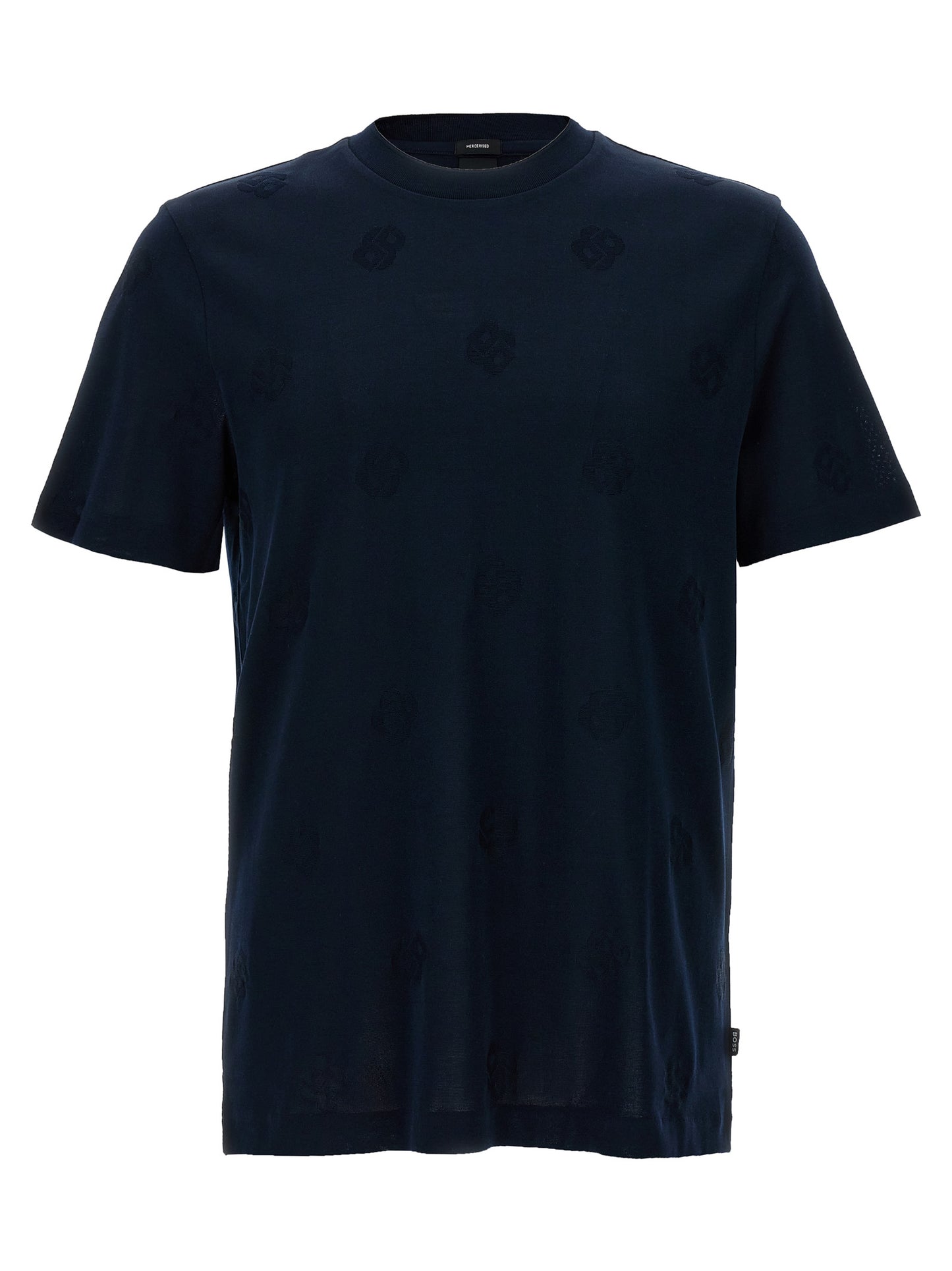 T-Shirt by Hugo Boss for men in cotton blue & jacquard features a plush silhouette, showcasing a sophisticated crew neckline and short-sleeve for a truly plush finish.