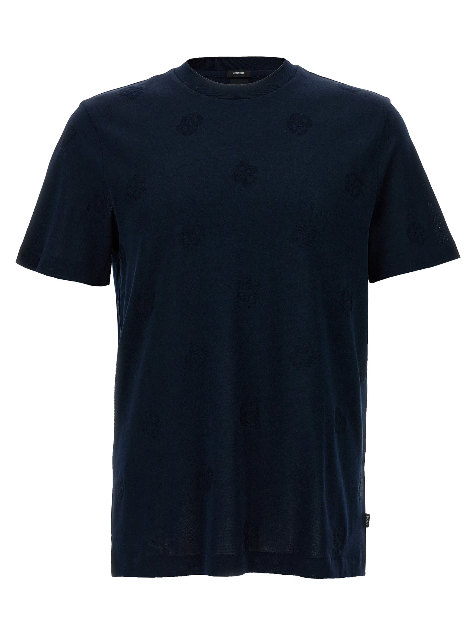T-Shirt by Hugo Boss for men in cotton blue & jacquard features a plush silhouette, showcasing a sophisticated crew neckline and short-sleeve for a truly plush finish.