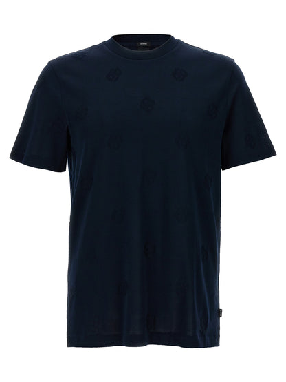 T-Shirt by Hugo Boss for men in cotton blue & jacquard features a plush silhouette, showcasing a sophisticated crew neckline and short-sleeve for a truly plush finish.