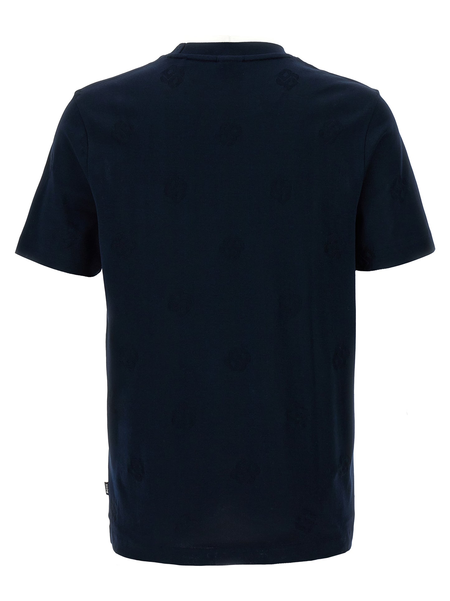 T-Shirt by Hugo Boss for men in cotton blue & jacquard showcases a dramatic silhouette, elegantly detailed with a dramatic crew neckline and for a truly dramatic finish.