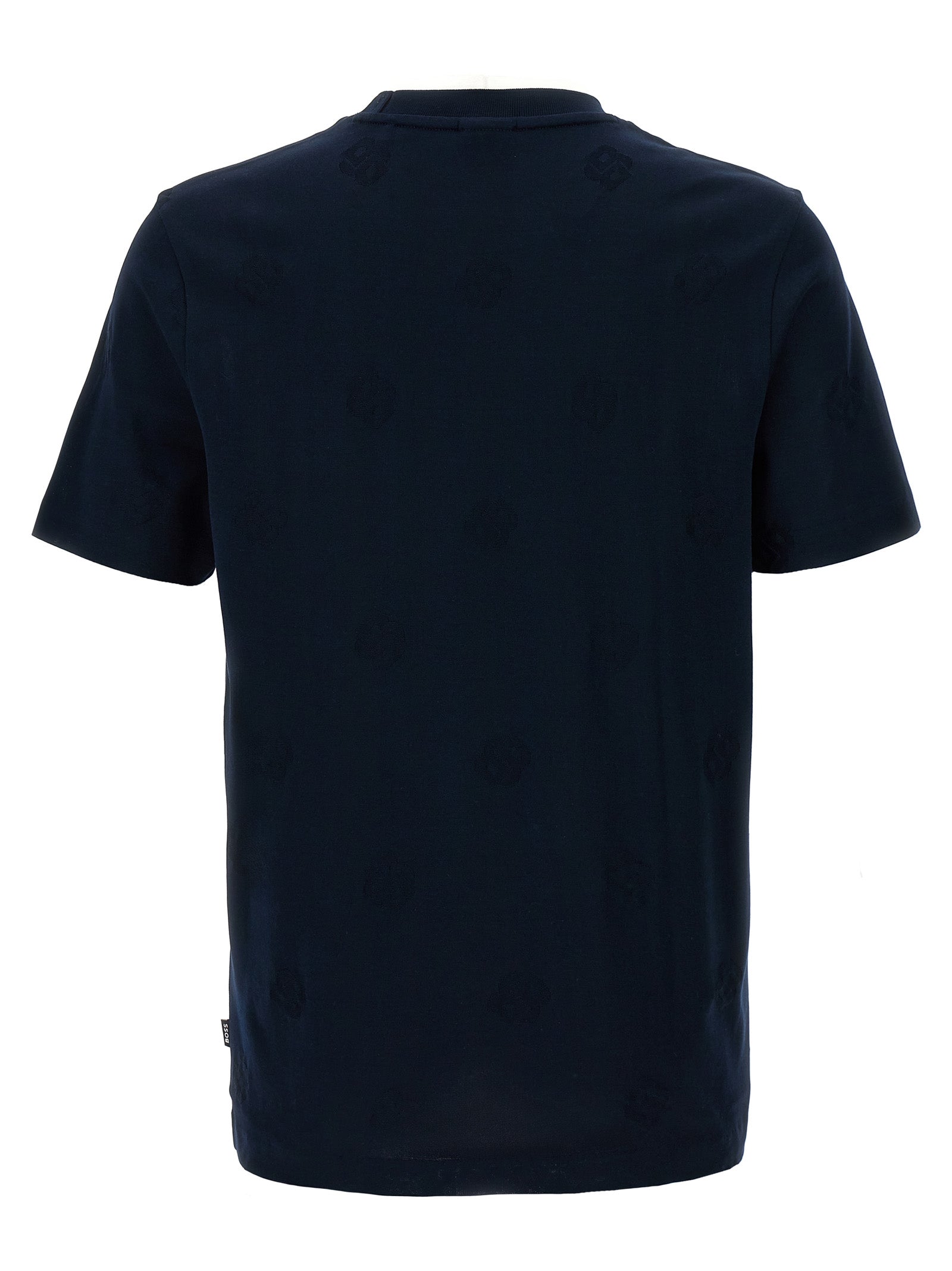 T-Shirt by Hugo Boss for men in cotton blue & jacquard showcases a dramatic silhouette, elegantly detailed with a dramatic crew neckline and for a truly dramatic finish.