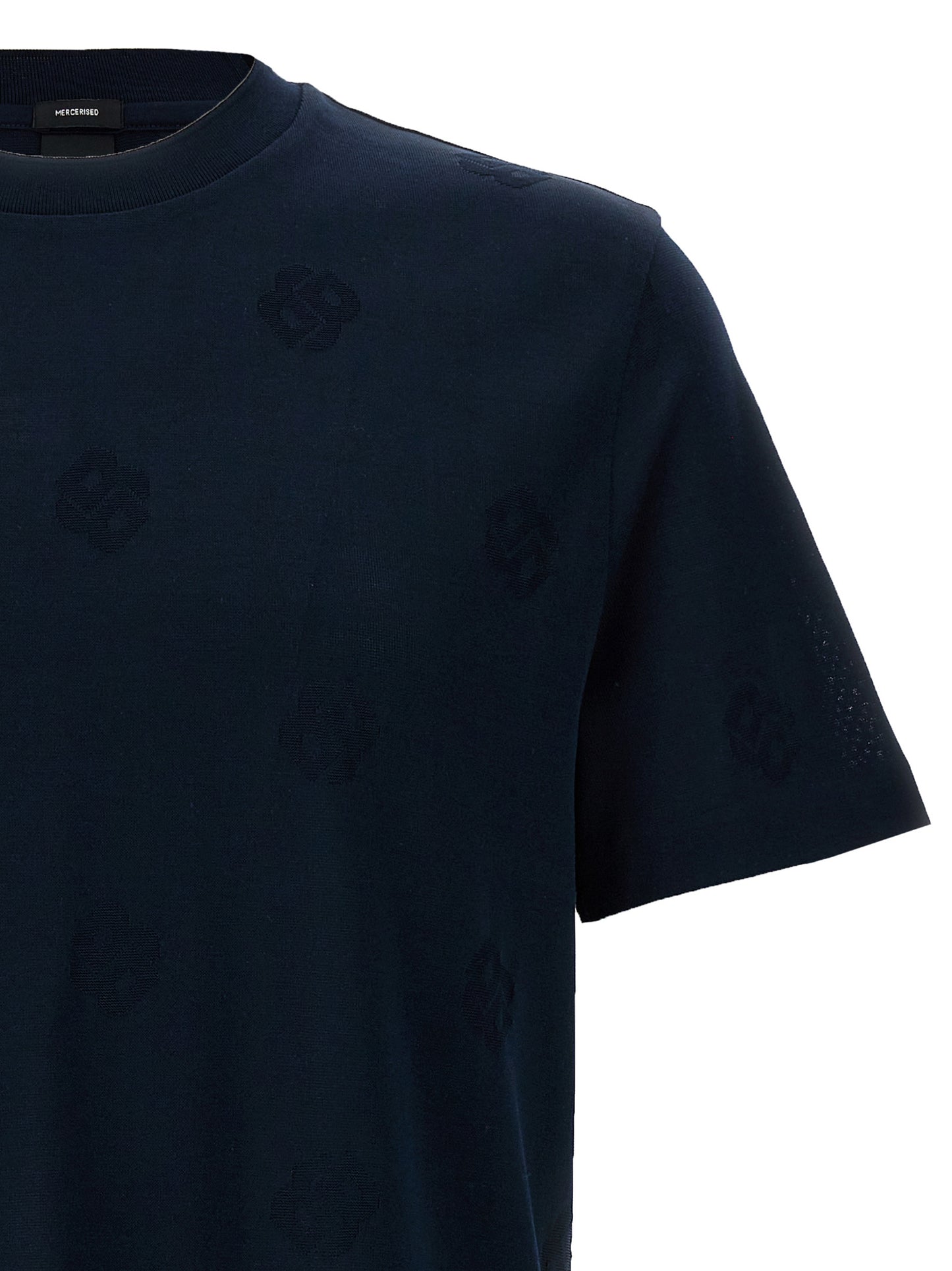 T-Shirt by Hugo Boss for men in cotton blue & jacquard showcases a unassuming silhouette, artfully detailed with a refined crew neckline and unassuming for a sophisticated, contemporary look.