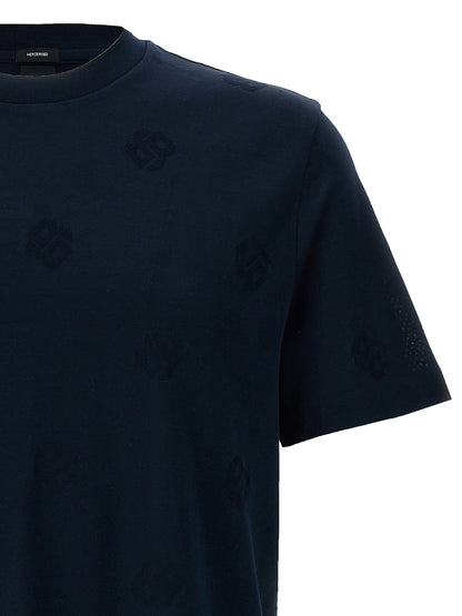 T-Shirt by Hugo Boss for men in cotton blue & jacquard showcases a unassuming silhouette, artfully detailed with a refined crew neckline and unassuming for a sophisticated, contemporary look.