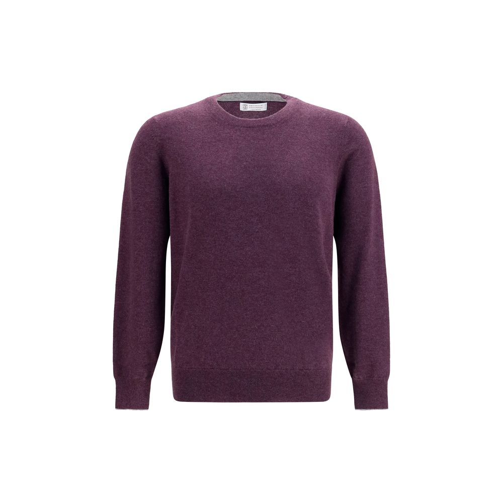 Sweater by Brunello Cucinelli for men in cashmere & capra leather purple & patterned features an tactile silhouette, showcasing a sophisticated crew neckline and tactile for a refined finish.