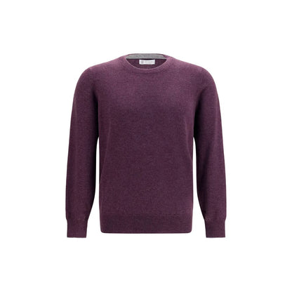 Sweater by Brunello Cucinelli for men in cashmere & capra leather purple & patterned features an tactile silhouette, showcasing a sophisticated crew neckline and tactile for a refined finish.
