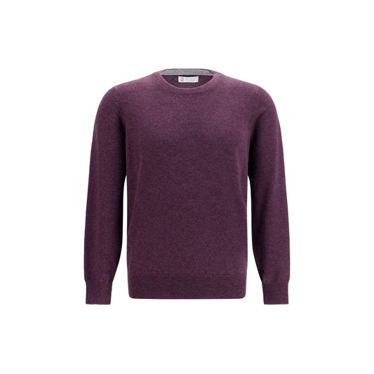 Sweater by Brunello Cucinelli for men in cashmere & capra leather purple & patterned features an tactile silhouette, showcasing a sophisticated crew neckline and tactile for a refined finish.