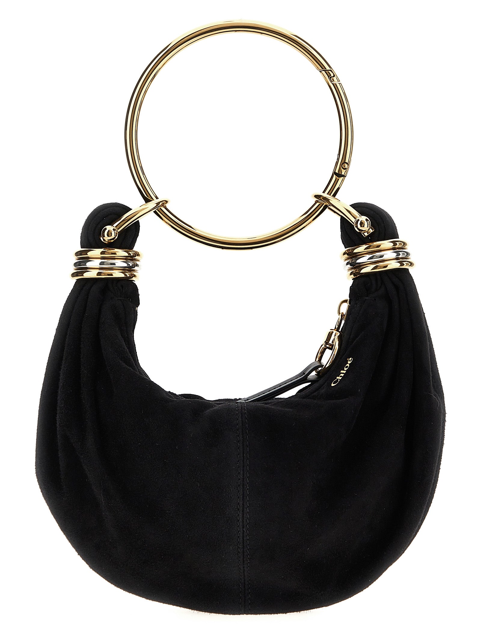 Mini Hobo Handbag by Chloé for women in plush viscose goat leather & fur black features a signature silhouette, showcasing a secure zipper and signature with versatile shoulder-strap, adjustable-strap & handle for a sophisticated look.