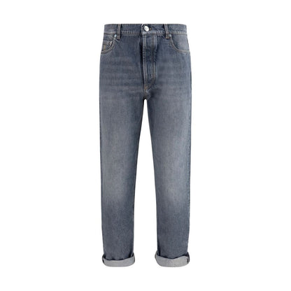 Jeans by Brunello Cucinelli for men in denim cotton gray presents a refined pantology silhouette, artfully defined by a refined pantology straight-leg & slim, long, and a sophisticated mid rise.