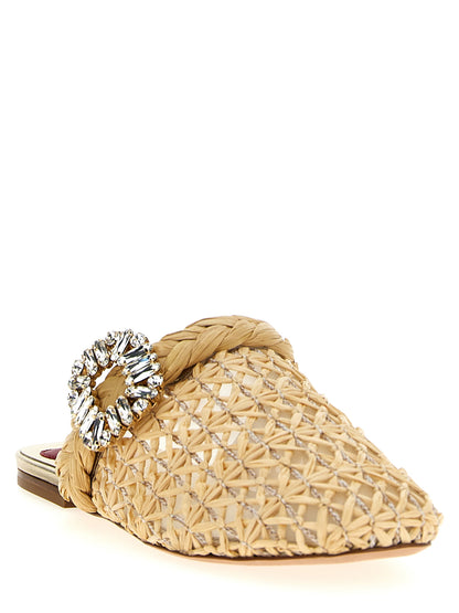 Mules Flat Shoes by Roger Vivier for women in leather & raffia beige & transparent features an statuesque silhouette from the Viv Women's Leather & Raffia Mules Flat Shoes collection, showcasing a and a statuesque for a statuesque look.