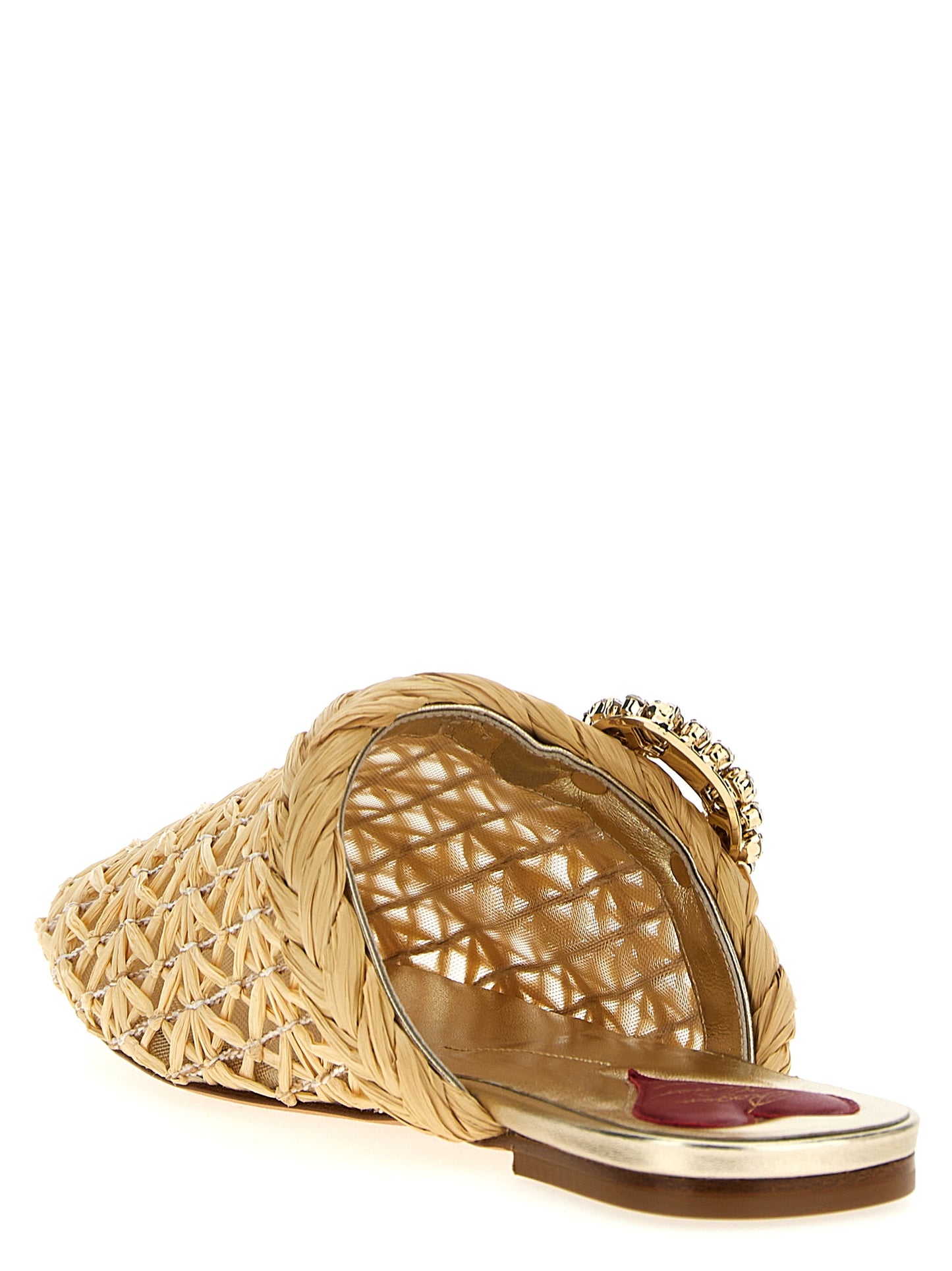 Mules Flat Shoes by Roger Vivier for women in leather & raffia beige & transparent features an captivating silhouette, showcasing the captivating style of the Viv Women's Leather & Raffia Mules Flat Shoes with its distinct and refined .