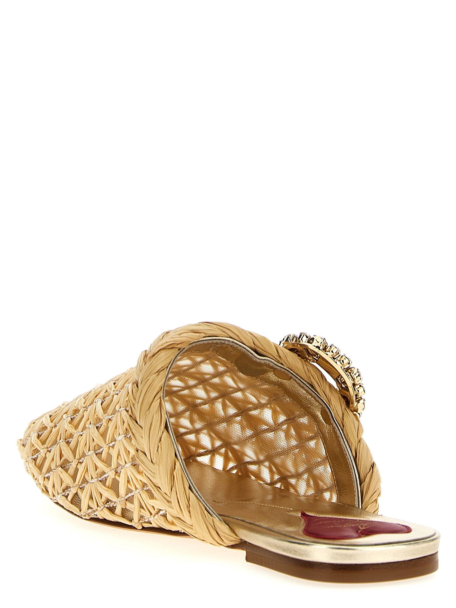 Mules Flat Shoes by Roger Vivier for women in leather & raffia beige & transparent features an captivating silhouette, showcasing the captivating style of the Viv Women's Leather & Raffia Mules Flat Shoes with its distinct and refined .