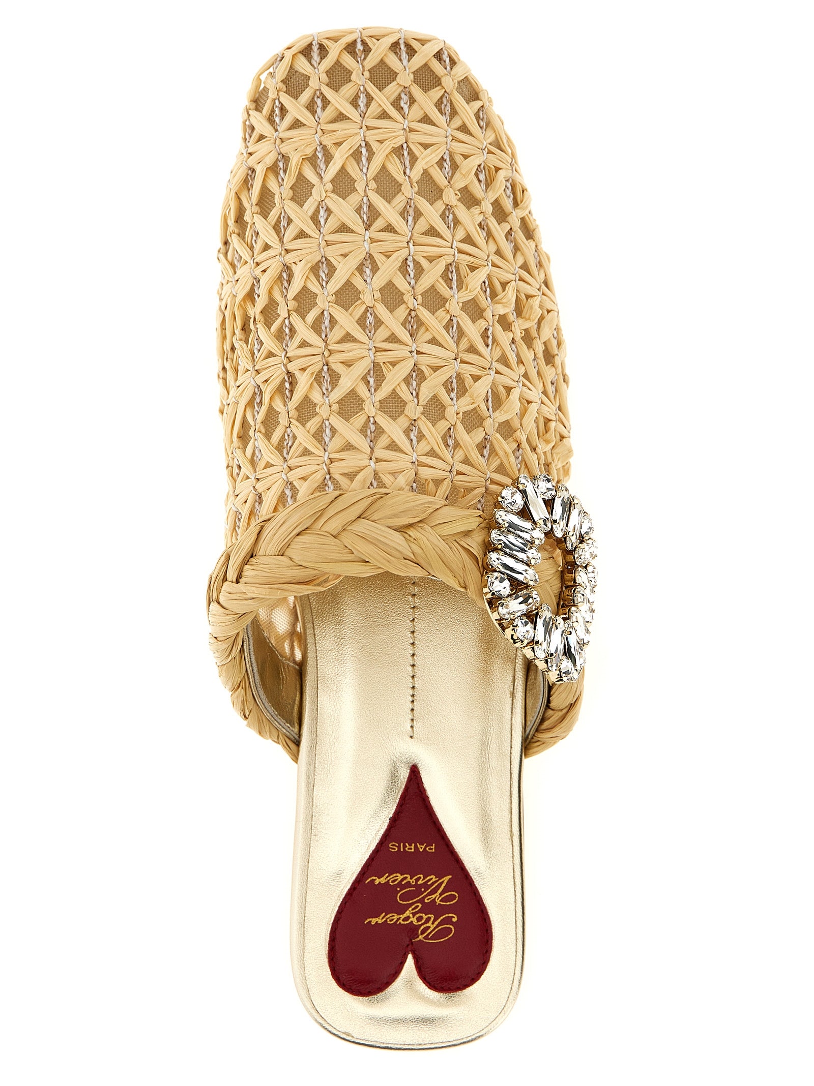 Mules Flat Shoes by Roger Vivier for women in leather & raffia beige & transparent showcases a dynamic silhouette, artfully capturing Viv Women's Leather & Raffia Mules Flat Shoes through its distinctive and elegant .