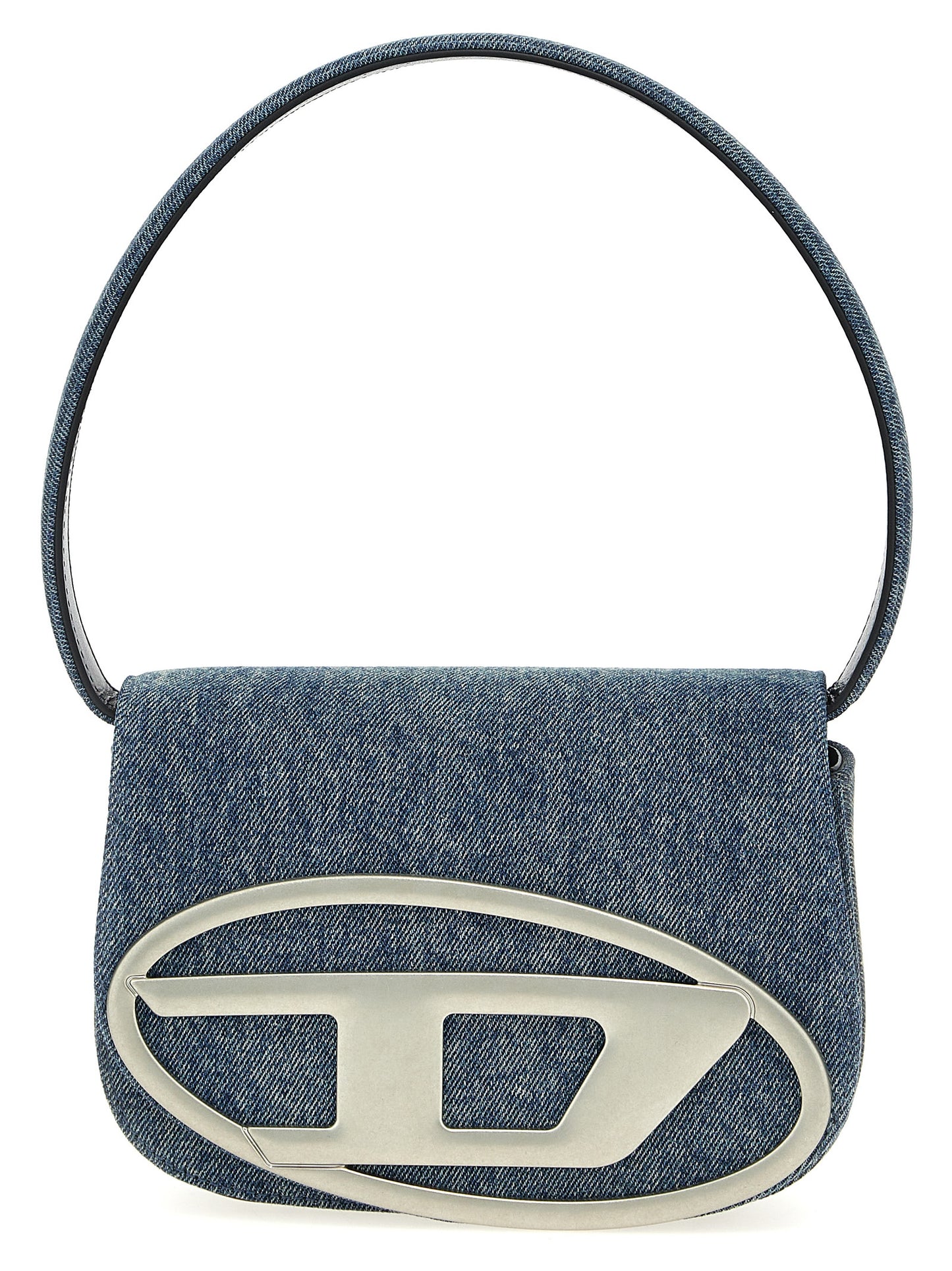 Shoulder Flap Bag by Diesel for women in denim cotton blue features a statuesque silhouette, showcasing a secure flap & magnetic and statuesque with versatile shoulder-strap & adjustable-strap for a statuesque finish.