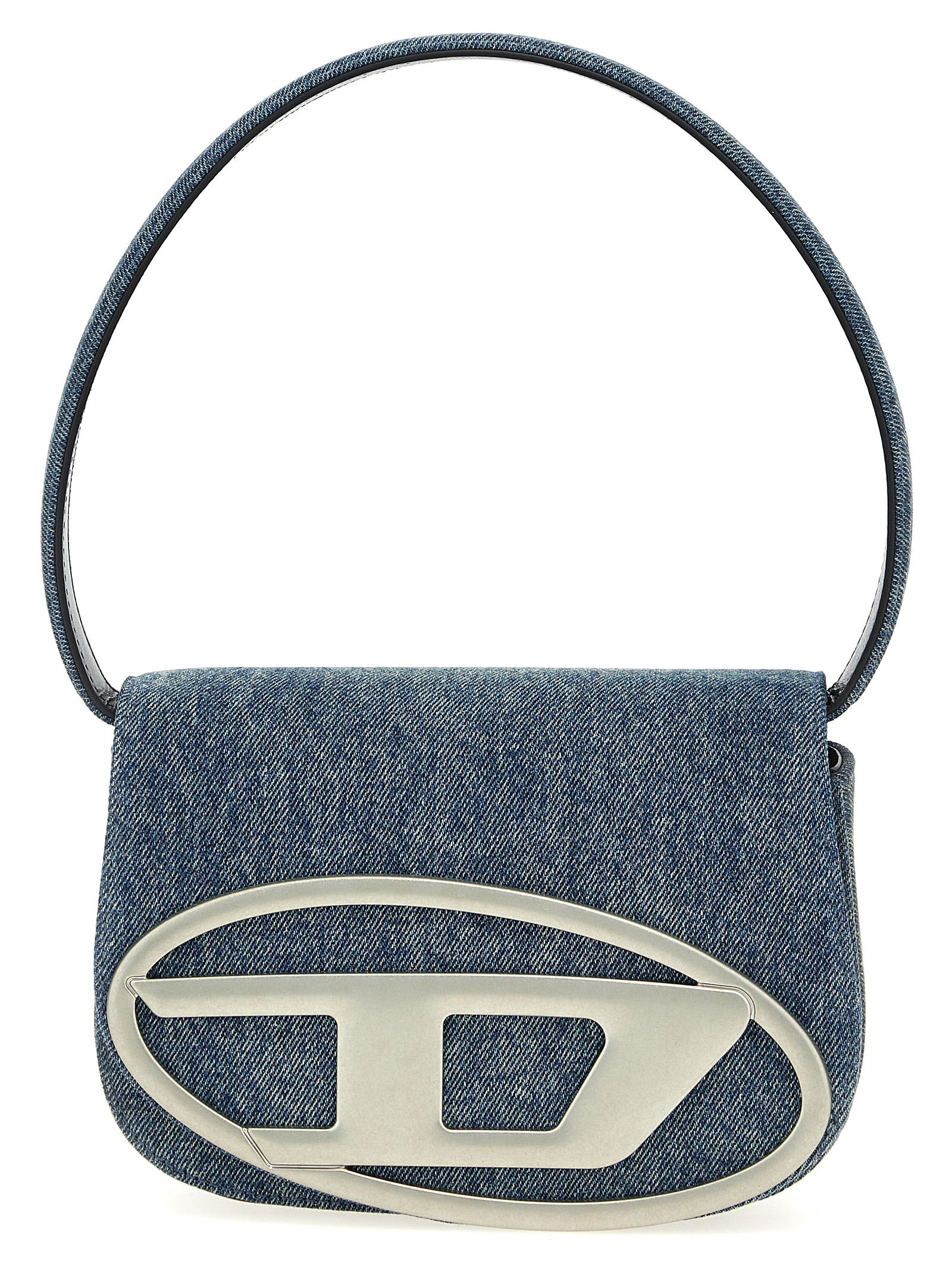 Shoulder Flap Bag by Diesel for women in denim cotton blue features a statuesque silhouette, showcasing a secure flap & magnetic and statuesque with versatile shoulder-strap & adjustable-strap for a statuesque finish.