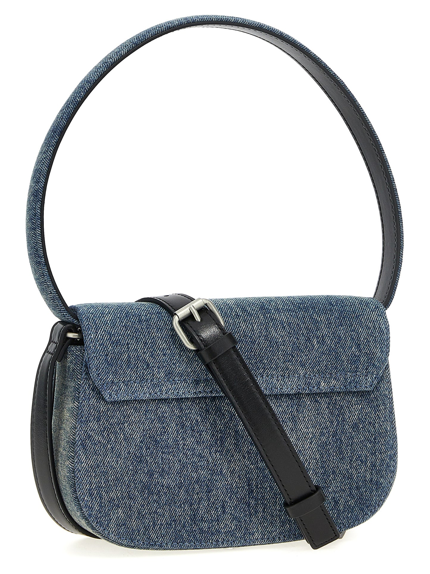 Shoulder Flap Bag by Diesel for women in denim cotton blue features a effortless chic silhouette with a secure flap & magnetic, ample , and versatile shoulder-strap & adjustable-strap for a effortless chic finish.