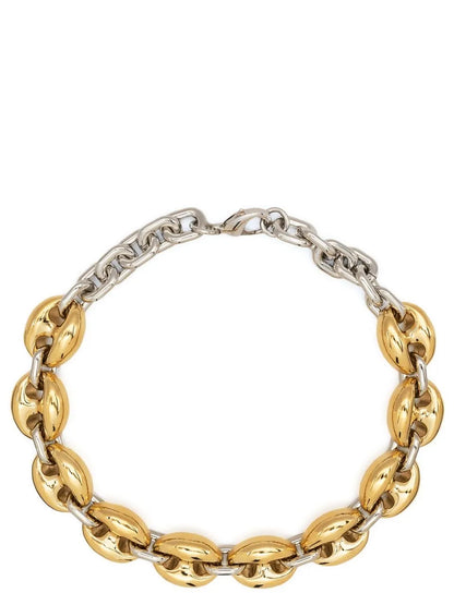 Necklace by Paco Rabanne for women in calfskin leather and multicolor showcases a radiant silhouette, artfully capturing the elegance of Women's Aluminium & Brass Necklace through its intricate .