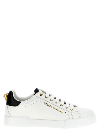 Sneakers by Dolce & Gabbana for women in calfskin leather bicolour, black, pearl & white presents a impeccable silhouette as Women's Low Top Calfskin Leather Sneakers, expertly defined by a impeccable low-top style for a impeccable, high-fashion look.