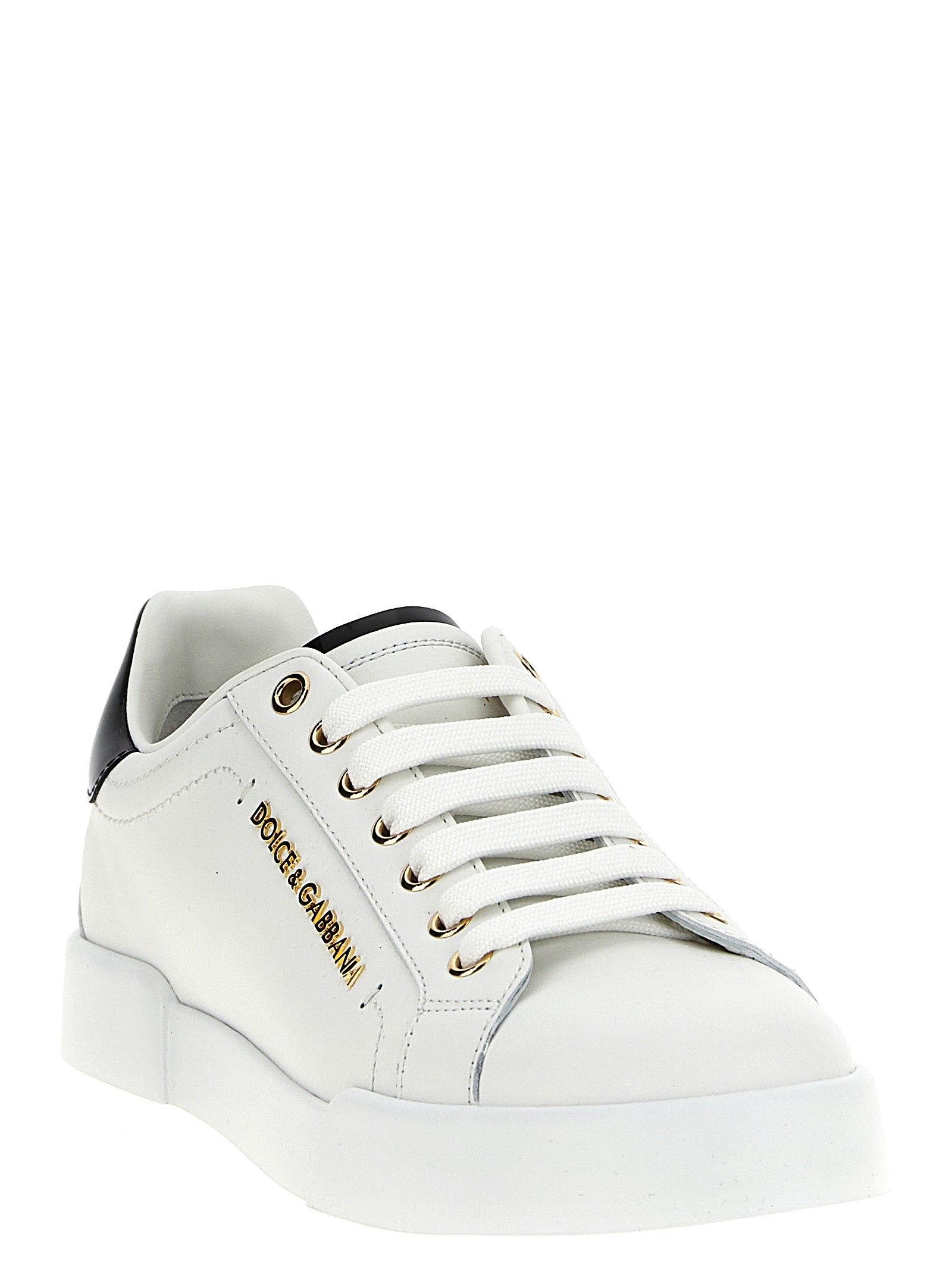 Sneakers by Dolce & Gabbana for women in calfskin leather bicolour, black, pearl & white features an fashionable silhouette, showcasing the premium Women's Low Top Calfskin Leather Sneakers in a fashionable low-top style that offers a fashionable finish for refined style.