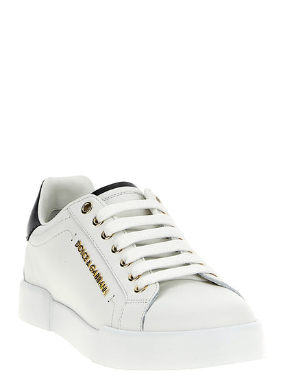 Sneakers by Dolce & Gabbana for women in calfskin leather bicolour, black, pearl & white features an fashionable silhouette, showcasing the premium Women's Low Top Calfskin Leather Sneakers in a fashionable low-top style that offers a fashionable finish for refined style.