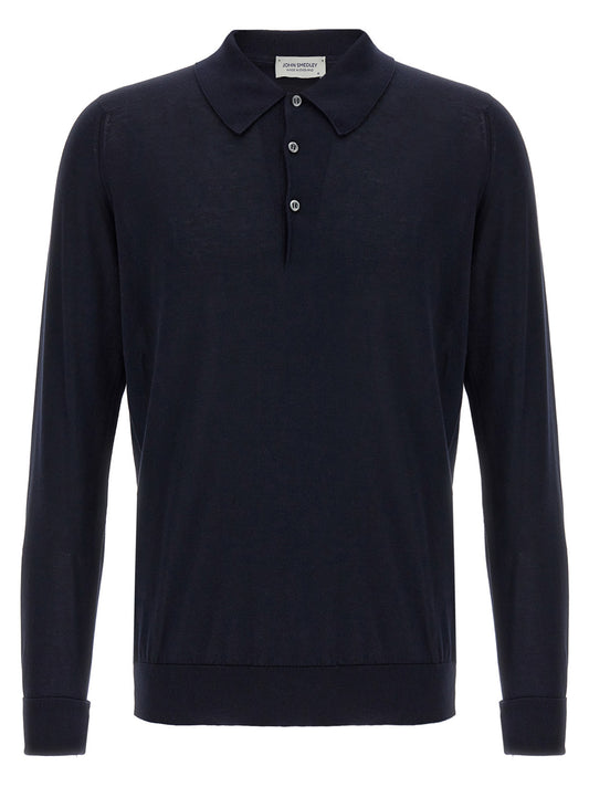 Polo Shirt by JOHN SMEDLEY for men in cotton blue presents a sleek silhouette, featuring a refined and for a sleek finish.