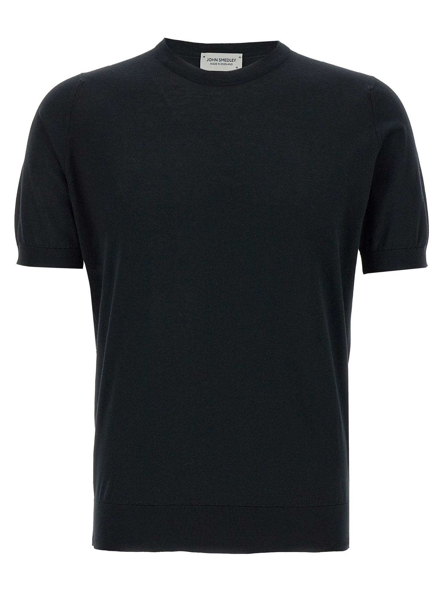 T-Shirt by JOHN SMEDLEY for men in cotton black showcases a unassuming silhouette, artfully detailed with a refined crew neckline and unassuming short-sleeve for a sophisticated, contemporary look.