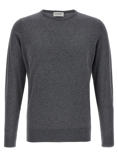 Cardigan by JOHN SMEDLEY for men in cotton gray features an crisp silhouette, showcasing a sophisticated crew neckline and detail for a truly crisp finish.