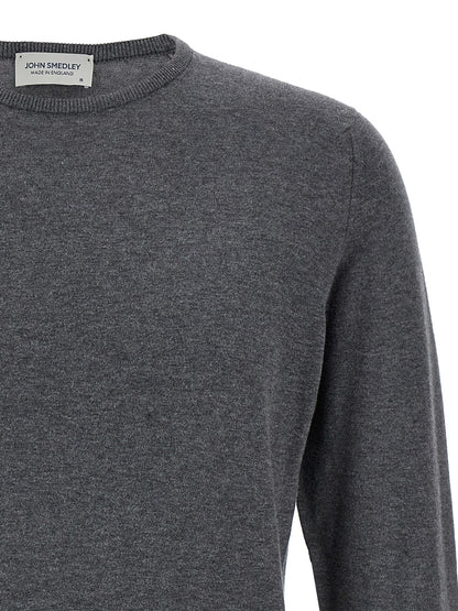 Cardigan by JOHN SMEDLEY for men in cotton gray presents a textural silhouette, artfully finished with a textural crew neckline and for a sophisticated, textural look.