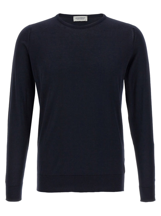Cardigan by JOHN SMEDLEY for men in cotton blue features an impeccable silhouette, showcasing a sophisticated crew neckline and detail for a truly impeccable finish.