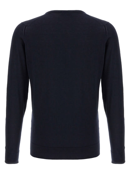 Cardigan by JOHN SMEDLEY for men in cotton blue features an crisp silhouette, showcasing a sophisticated crew neckline and detail for a truly crisp finish.