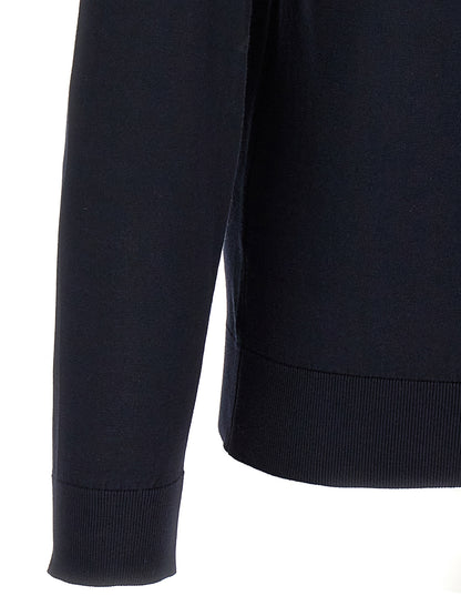 Cardigan by JOHN SMEDLEY for men in cotton blue features a dramatic silhouette, showcasing a sophisticated crew neckline and dramatic detail for a timeless, premium look.
