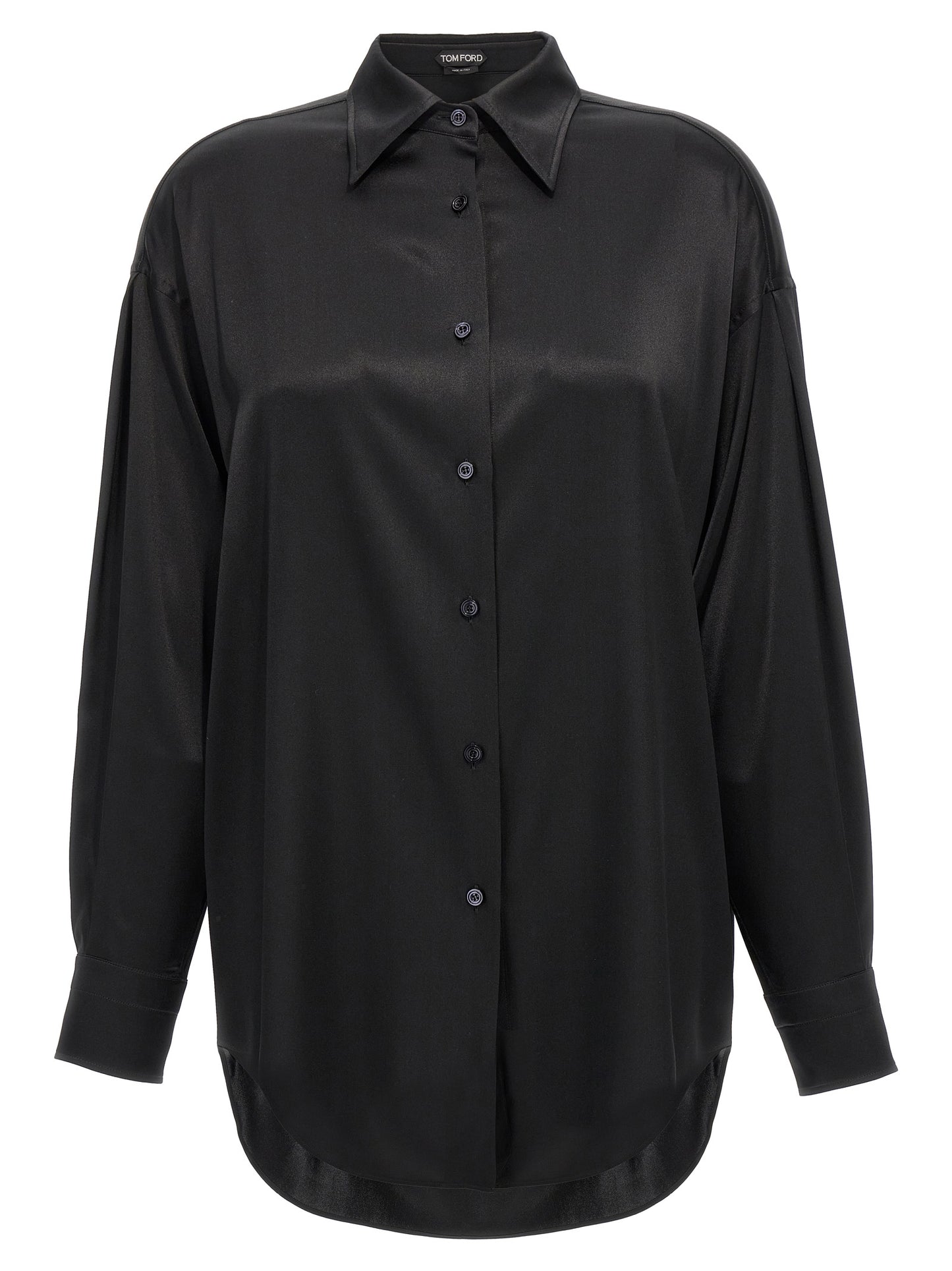 Blouse by Tom Ford for women in silk satin black features an polished silhouette, showcasing a sophisticated and detail for a truly polished finish.