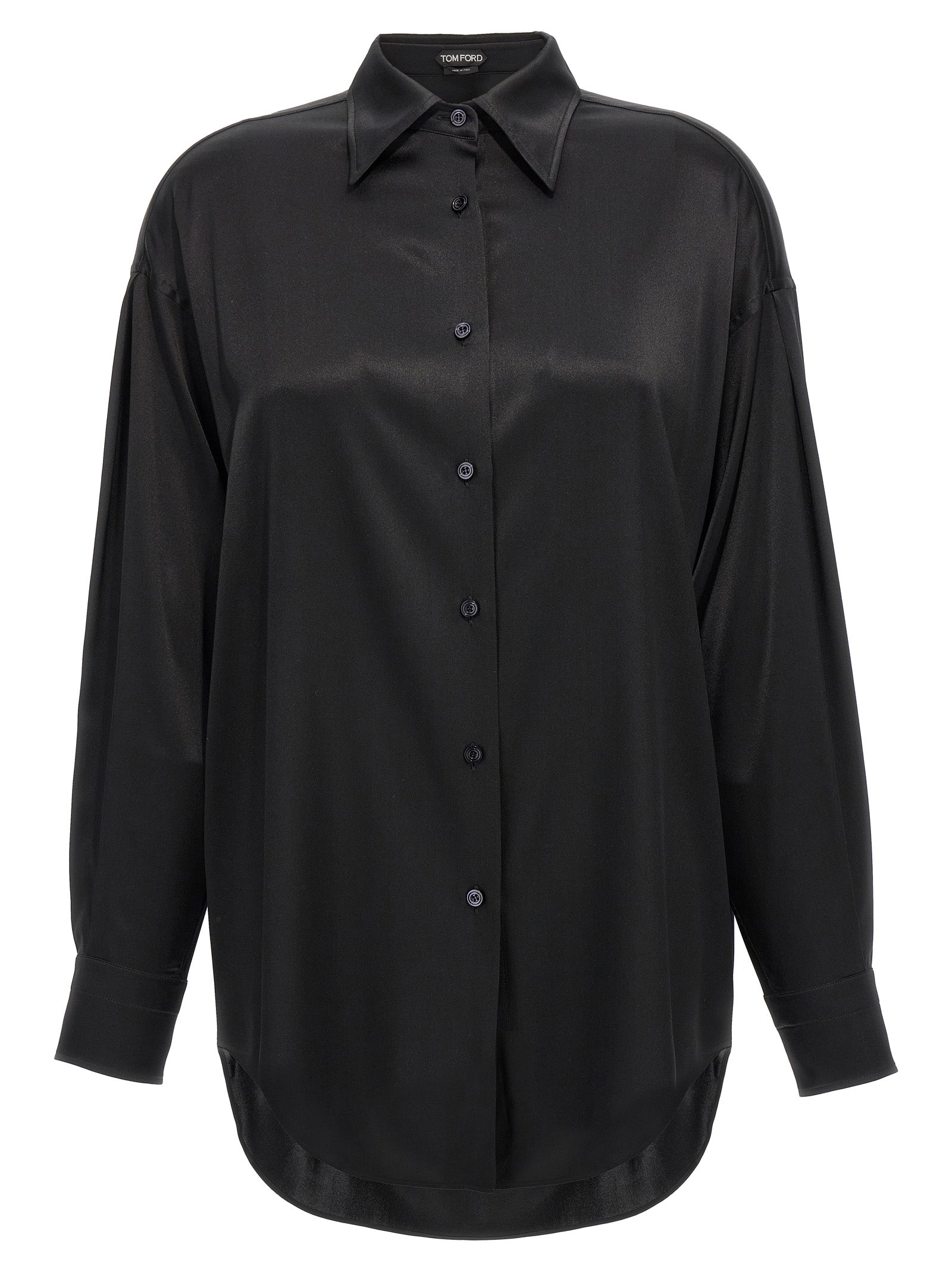 Blouse by Tom Ford for women in silk satin black features an polished silhouette, showcasing a sophisticated and detail for a truly polished finish.