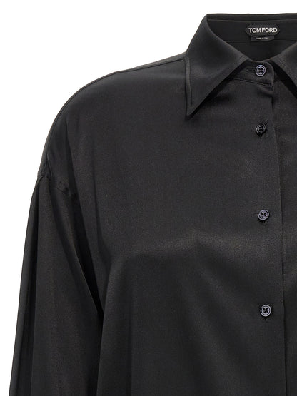 Blouse by Tom Ford for women in silk satin black showcases a sublime silhouette, artfully detailed with a sublime and for a sophisticated, sublime finish.