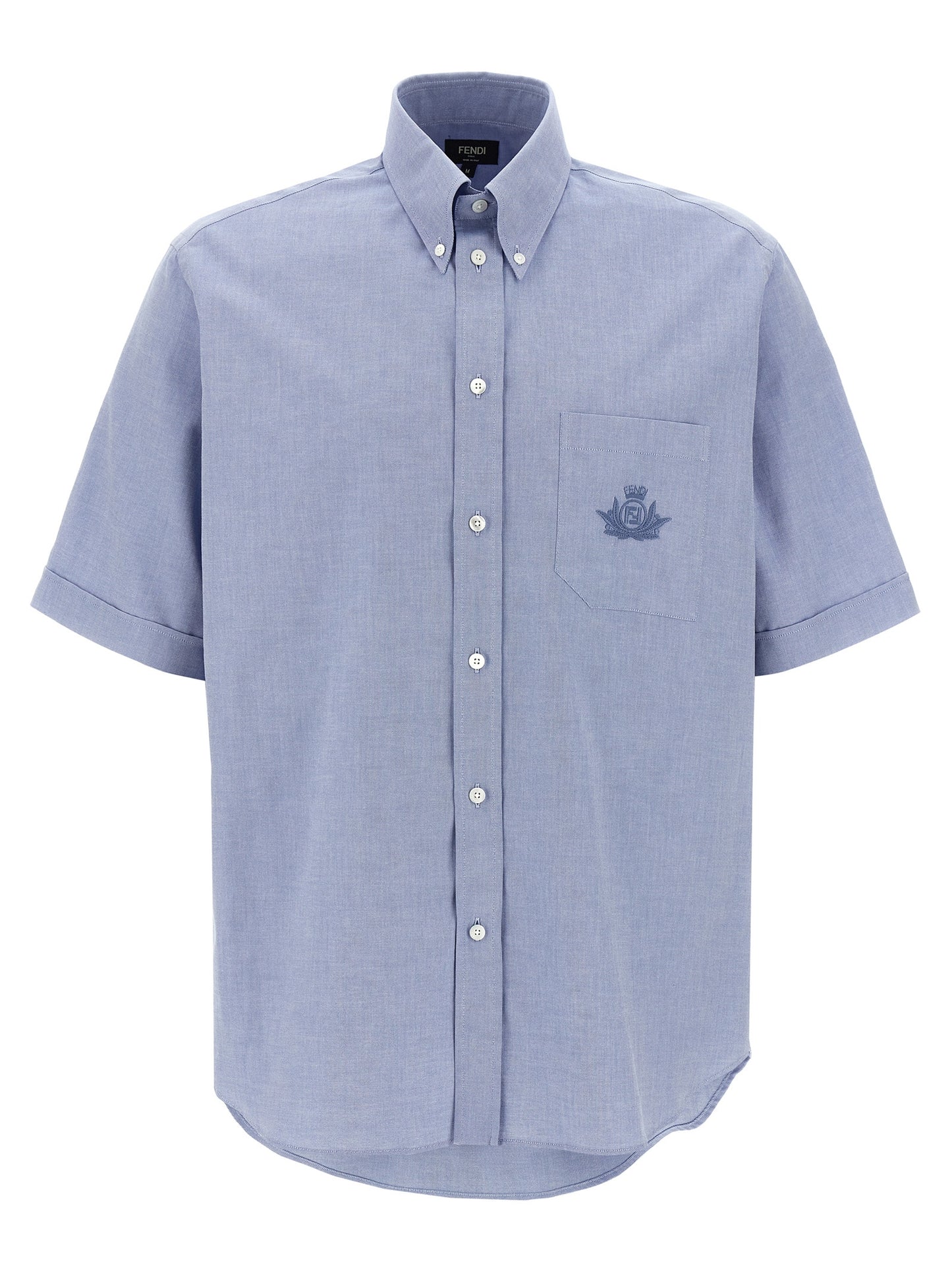 Shirt by Fendi for men in cotton light-blue features an polished silhouette, showcasing a sophisticated and short-sleeve detail for a truly polished finish.