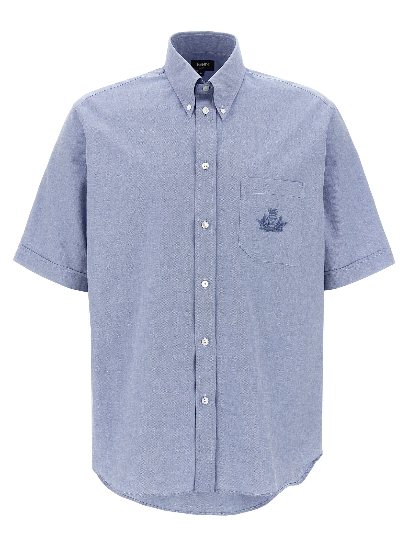 Shirt by Fendi for men in cotton light-blue features an polished silhouette, showcasing a sophisticated and short-sleeve detail for a truly polished finish.