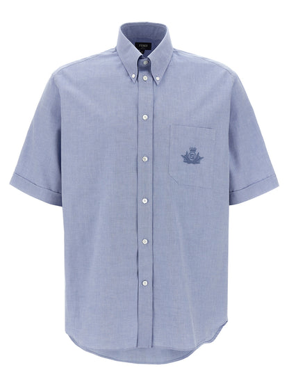 Shirt by Fendi for men in cotton light-blue features an polished silhouette, showcasing a sophisticated and short-sleeve detail for a truly polished finish.